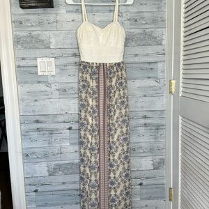 Lily Rose Cream and Blue Patterned Maxi Dress